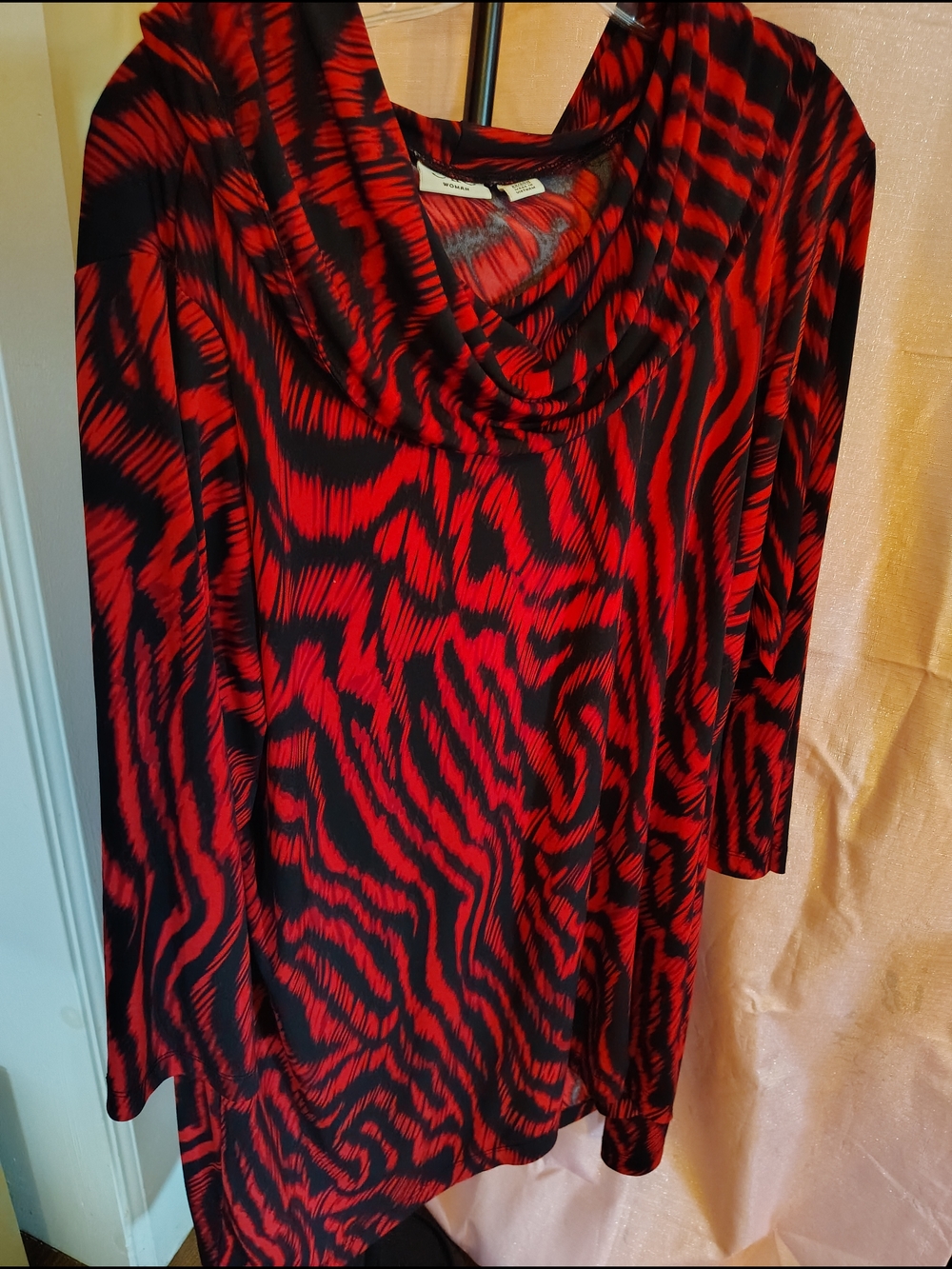Cato Red and Black Patterned Cowl Neck Long Sleeve Top